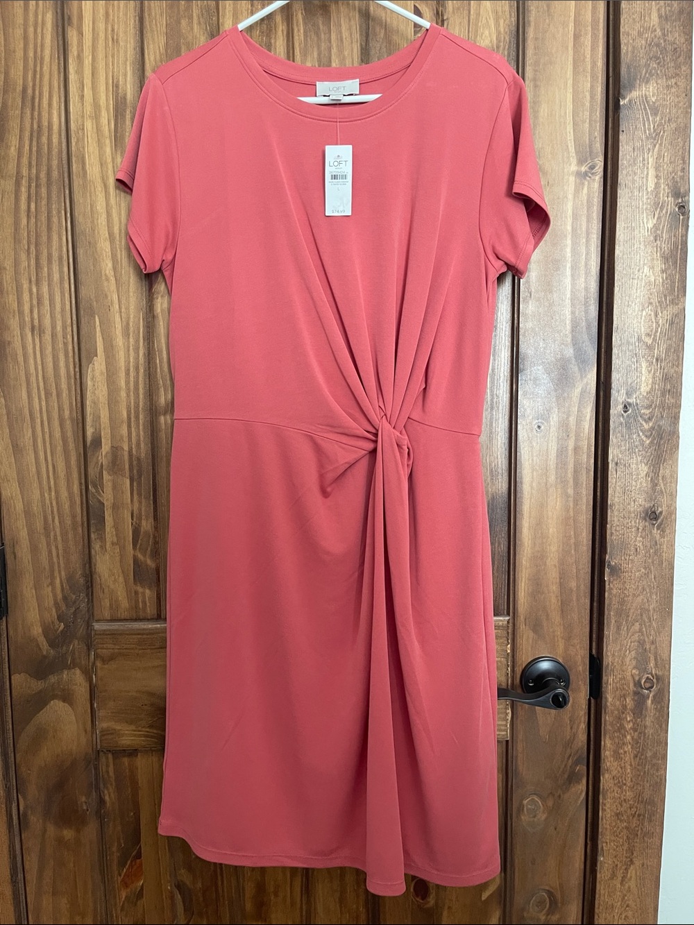 LOFT Coral Knot-Tie Short Sleeve Dress
